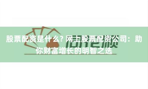 股票配资是什么? 网上股票配资公司：助你财富增长的明智之选